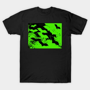 Black Bats In Flight Green T-Shirt